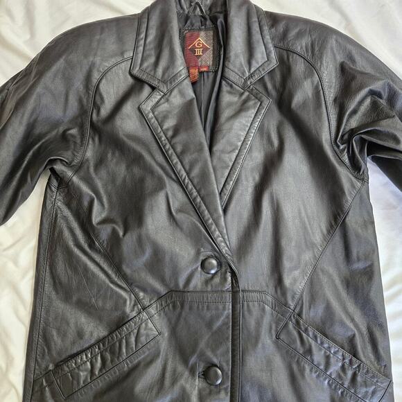 G III Global Identity Womens Vintage 90s Black Leather Trench Coat Size Medium - Picture 7 of 12